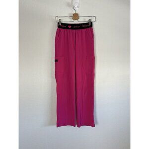 Betsey Johnson Scrub Cargo Pants Womens Size XS Hot Pink & Black Medical Retro